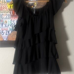 Milano petite elegant Black Ruffle Top